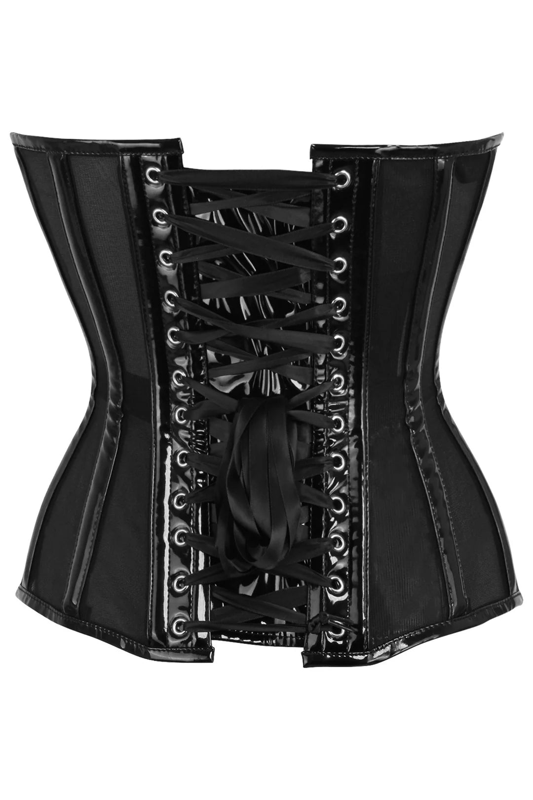 Black Mesh Net w/Patent Steel Boned Overbust Corset
