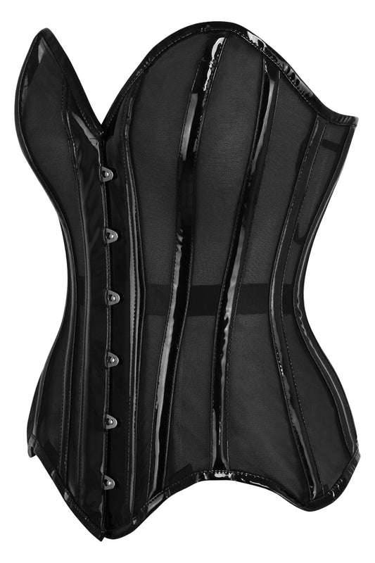Black Mesh Net w/Patent Steel Boned Overbust Corset