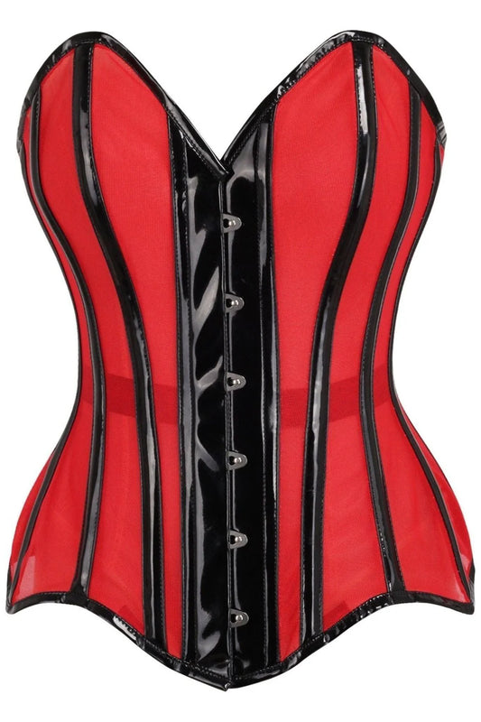 Red Mesh Net w/Patent Steel Boned Overbust Corset