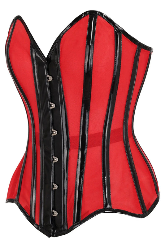 Red Mesh Net w/Patent Steel Boned Overbust Corset