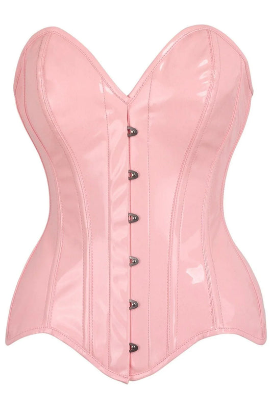 Light Pink Patent Leather Steel Boned Overbust Corset