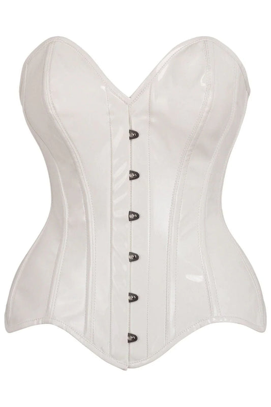 White Patent Leather Steel Boned Overbust Corset