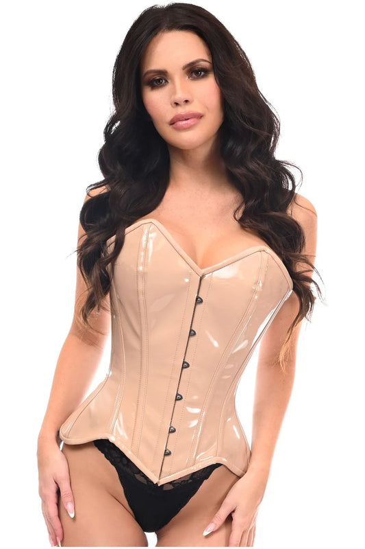 Nude Patent Steel Boned Overbust Corset