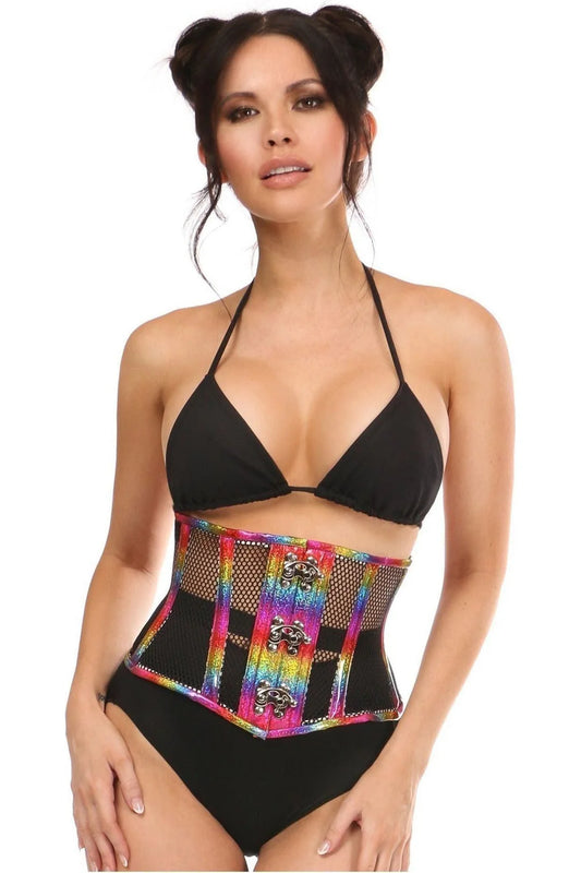 Rainbow Glitter PVC Steel Boned Mini Cincher w/Clasps
