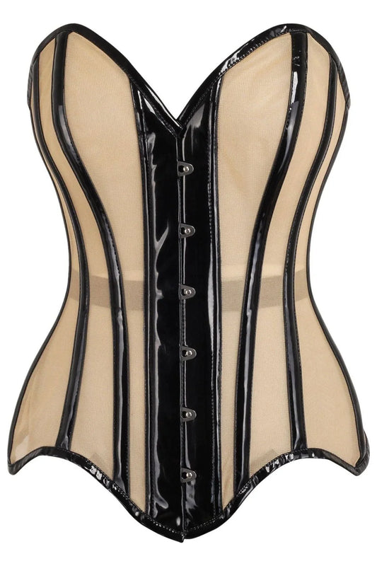 Nude Mesh & Black Patent Steel Boned Corset