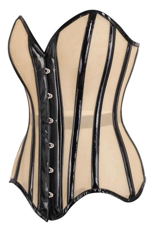 Nude Mesh & Black Patent Steel Boned Corset